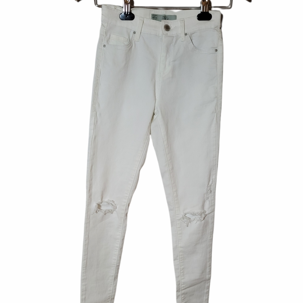 Topshop Moto Leigh White Raw Hem Skinny Jeans Denim Size 25